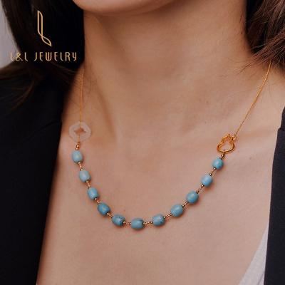 China New 24K 18K Gold Jade Nature Turquoise Sky Blue Turquoise Necklace Clover Shape Casual/Sporty Designed Chain New Year Gift For Woman for sale