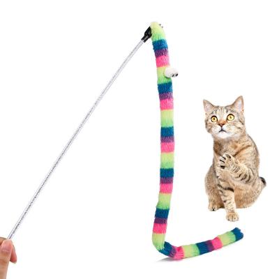 China Viable Play Puppy Cat Teaser Wand Cat Interactive Toy Funny Caterpillar Colorful Feather Rod Supplies Pet Accessory for sale