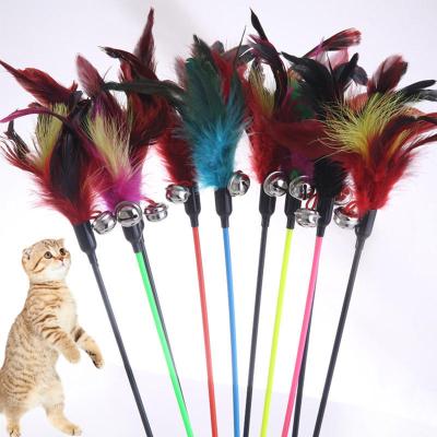 China Hot Selling Viable Cat Toys Random Color Make Cat Stick Feather Black Colored Poles Like Birds With Small Bell for sale