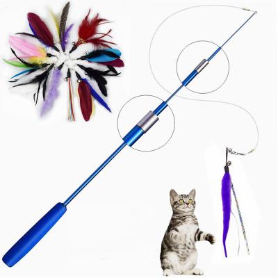 China Retractable Replacement Cat Toy Feather Teaser Stick Viable Interactive Pet Wand Feather Bell Refill Refill Cat Toy for sale