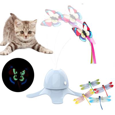 China Viable Electronic Butterfly Cat Stick Interactive Toy Electric Rotating Kitten Toys Exercise Cat Smart Automatic Funny Pet Pet for sale