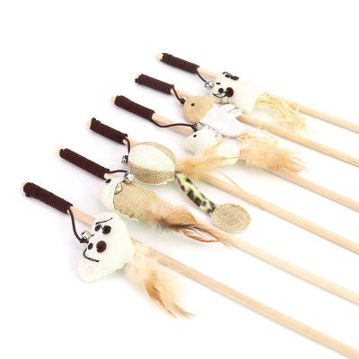 China Viable Enigma 1pc Feather Toys Wooden Pet Cat Toys Interactive Stick Pet Cat Kitten Magic Wand Toys Supplies Funny Colorful Rod Cat for sale