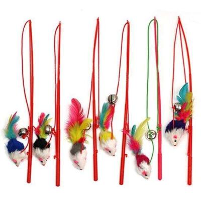 China Viable Stick Toy For Cat Wand Feather Roped Funny Fun Playing Toy Funny Fishing Rod Game Mouse Feather Cat Bell The Dangle Fake Pet for sale