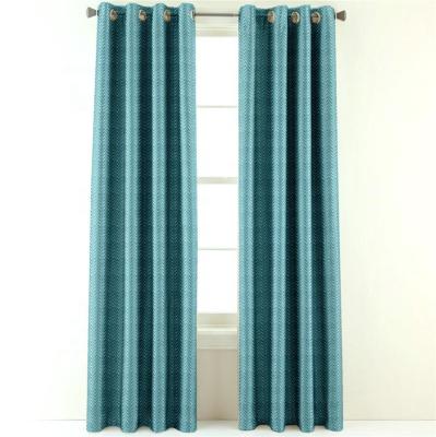 China Beautiful Blackout Design Blue Color Jacquard Grommet Blackout Polyester Curtains For Home Textile for sale