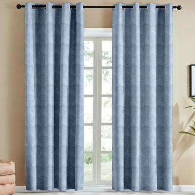 China Blackout modern ready made blue color fabric washable jacquard curtain for living room for sale