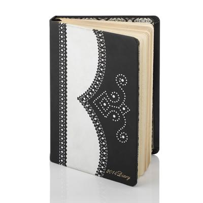 China Custom Printed Black Handmade Embossed Leather Hardcover PU Women Newspapers Volume for sale