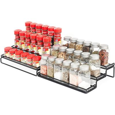 China Stocked Expandable 3 Tier Pantry Display Stand With Pad Railing Spice Rack Cabinet Organizer for sale