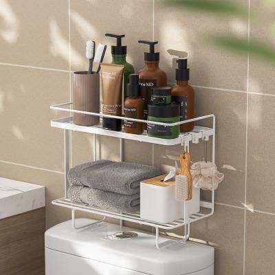 China Novelty Bathroom Over The Toilet Storage Shelf 2-Tier Iron Bathroom Organizer With Hanging Hook for sale