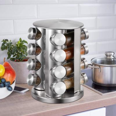 China Hot Selling Rotating Spice Stored Kitchen Stainless Steel Jar Spice Rack Rack Rack Large Capacity Spice Rack Standing Organizer for sale