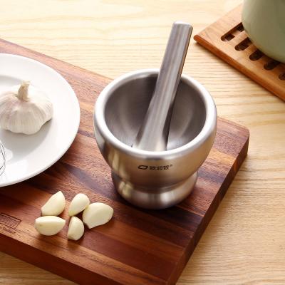 China Hot Sale 304 Stainless Steel Garlic Grinder Manual Kitchen Garlic Crusher Bowl Mortar and Pestle Grinding Set 109413 for sale