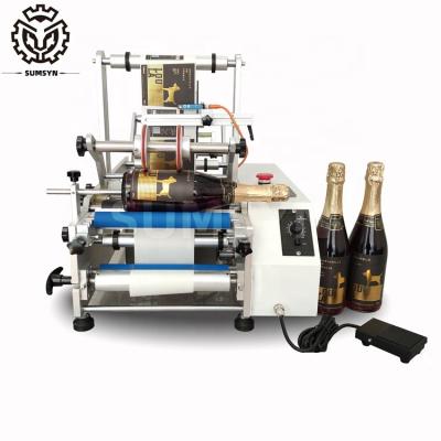 China SUMSYN Semi automatic round bottle labeling machine double sides labeling machine bottle label dispenser for wine bottle for sale