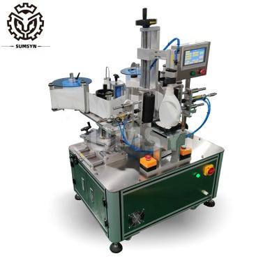 China Semi automatic double sides bottle labeling machine for flat square bottle shampoo Gallon bottle labeling for sale