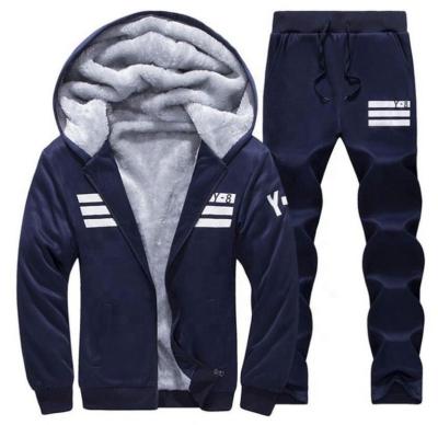 China Keep Warm Mens Fleece Hoodies Inner Zipper Tracksuit Male 2PC Sets Sports Suit Outwear Two Piece Sets for sale