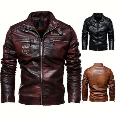 China RTS Mens Leather Jacket Motorcycle Jacket Plush Breathable Leather Jacket for sale