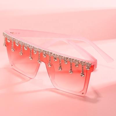 China Oversized Square Sunglasses Crystal Drip Shades Feast Eyewear White Flat Surface Fashion Sun Glasses for sale