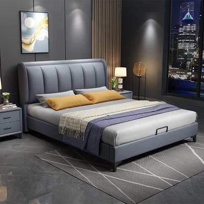 China (Other) King Queen Size Adjustable Modern Luxury Minimalist Soft Genuine Leather Bed Comfortable 1.8 M Double Bed Frame With Storage for sale