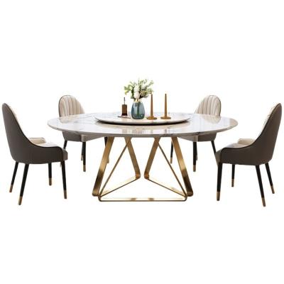 China Round Dining Table (Other) Adjustable Dining Sets Set 6 Chairs Stainless Steel Round Dining Table With Rotating Center for sale