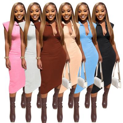 China 2022 New Arrival Comfort Anti-Static Gold Supplier Solid Color Casual Plain Midi Dresses One-Piece Dresses Women's Dresses for sale