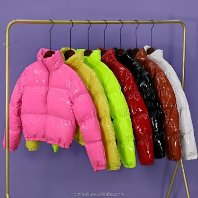 China New Arrival Breathable 2022 Winter Keep Warm Solid Color Shiny Zipper Up Oversized Bomber Stripper Bubble Coats Plus Size Coats Womens Jackets for sale