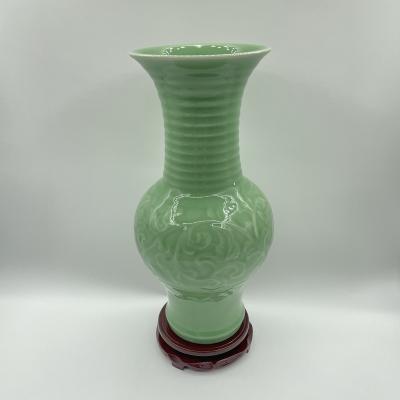 China Art Deco Hand & Made High End Peony Vase Chinese Celadon Vase for sale