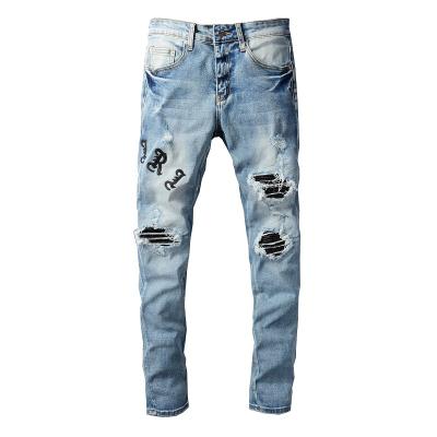 China Vintage Amirys Balmainys Paris new design fashion breathable jeans ripped off-sale QUICK DRY elastic long pants men's breathable jeans for sale