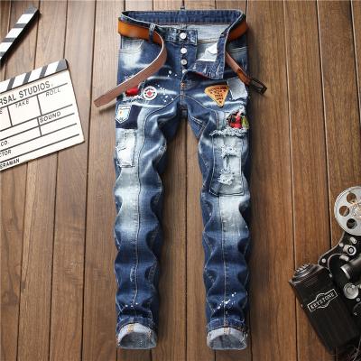 China 2021 Mens Jeans Personality Trend Maple Leaf Embroidery Badge Men's Breathable Jeans Dsq2 for sale