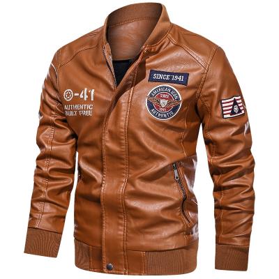 China QUICK DRY Men's Leather Jacket Men's PU Jacket Casual Baseball Plus Fleece Backing Collar for sale