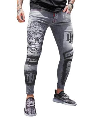 China Cross-border CI station tidal foreign trade jeans viable European male elastic small foot pants slimming printing gray jeans man. for sale