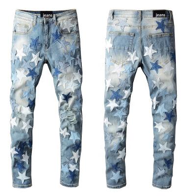 China New Design Amirys Men's Light Blue Patch Mens Slim Jeans Breathable Embroidery Jeans for sale