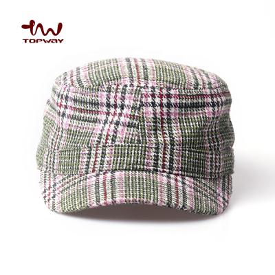 China Fashion Shorts JOINT Top Brim White Checked Army Military Cap Hat Custom Wholesale for sale