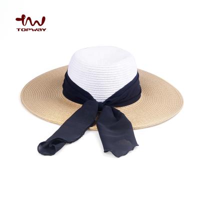 China Custom Made Wide Brim Straw Hats For Church Lady Summer Floppy Women Dobby Beach With Chiffon Satin Ribbon for sale