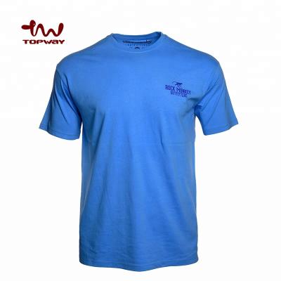 China Custom Hot Selling Short Sleeve Summer T Shirt Rib Collar Round Neckline Blue Logo Anti-Wrinkle Brand 100% Cotton T-Shirt For Men With Copy for sale