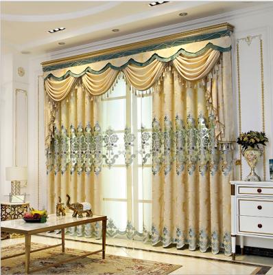 China High Density Light Blue Luxury Princess Double-Layer Embroidery Square Style European Jacquard Curtains With Valance Tassel For Living Room for sale