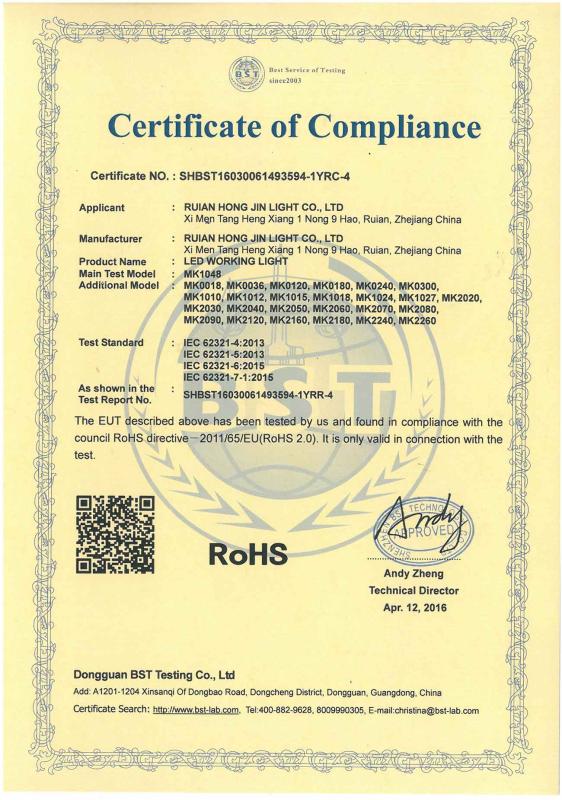 RoHS - Ruian Hongjin Light Co., Ltd.