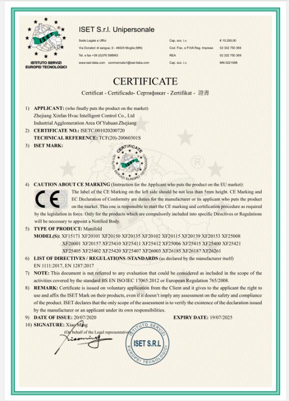 CE - Zhejiang Xinfan Hvac Intelligent Control Co., Ltd.