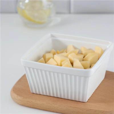 China Hot Sale Square Stocked Ceramic Ramekins Souffle Dish White Color Ramekin Dessert Baking Bowls for sale