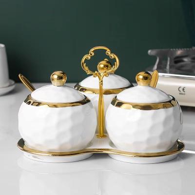 China Nordic Luxury Elegant White Kitchen Pot Ceramic Household Stocked Oil Salt Sugar Canister Set for sale