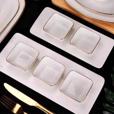 China Square Edge Stocked Golden Seasoning Plates Ceramic Flavor Dish Small Sauce Dish Soy Vinegar Dipping Bowl Cheap for sale