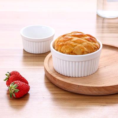 China High Quality Ceramic Baking White Ramekin Stocked Color Round Soufflé Cake Tableware For Home Kitchen for sale