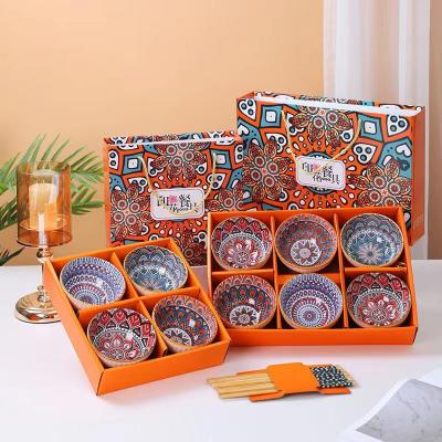 China Fancy Soup Bowl Stocked Cheap Bohemian Ceramic Gift Box 6 Sets Color Underlay Bowl for sale