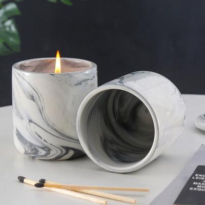 China Disposable Marbled Candle Cup With Lid Set Customized Logo Round European Ceramic Scented Candle Cup for sale