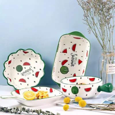 China Japanese modern creative cute cartoon watermelon personality tableware stocked ceramic bowl baked bowl fruit salad bowl for sale