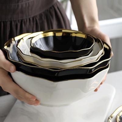 China Wholesale Cheap Gold Stocked Rim Ceramic Dinnerware Set Tableware Set Ceramic Chicken Bowl for sale