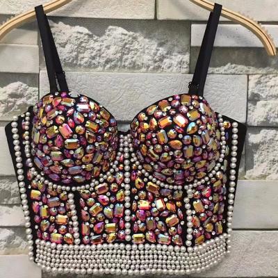 China Breathable Beaded Colorful Sexy Diamond Crop Top Women for sale