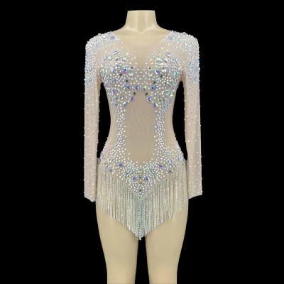 China NOVANCE Y2217 New Arrivals 2022 Women's Flat Dancewear Crystal Gymnastics Clothes Diamond Tassel Long Sleeve Figure Skating Suit for sale