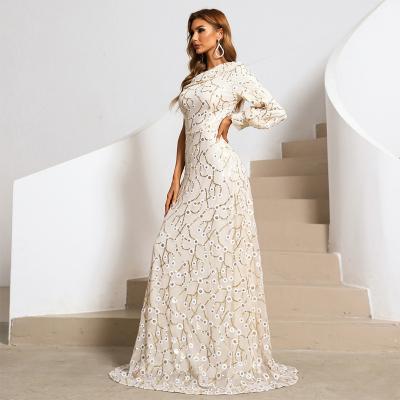 China Anti-wrinkle NOVANCE XJ323 new designs sequin dresses beige A line women formal dress floral dresses 2021 mermaid wedding dress for women for sale