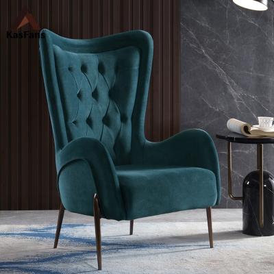 China Customized Sofa Villa High Back Gold Quality Wholesale Quality Leisure Chair Perfect Blue Velvet Single Legs Lounge Chair for sale