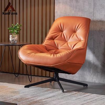 China Customized Leather High Level Swivel Chair French Style Microfiber Swivel Chair Brown Leisure Chair Metal Legs for sale