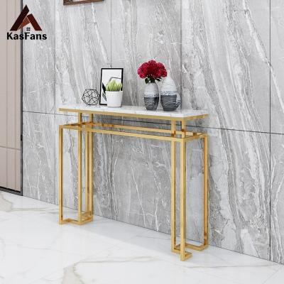 China Customized Simple American Style Console Table Stainless Steel Entrance Marble Table Customize Size Front Room Hall Table for sale