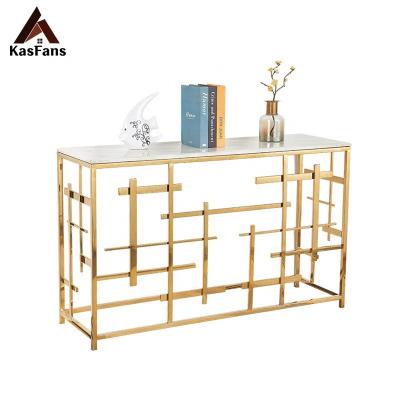 China Customized single table New style Rose Gold villa Hallway Table Stainless Steel Entrance Console Table Factory Directly for sale